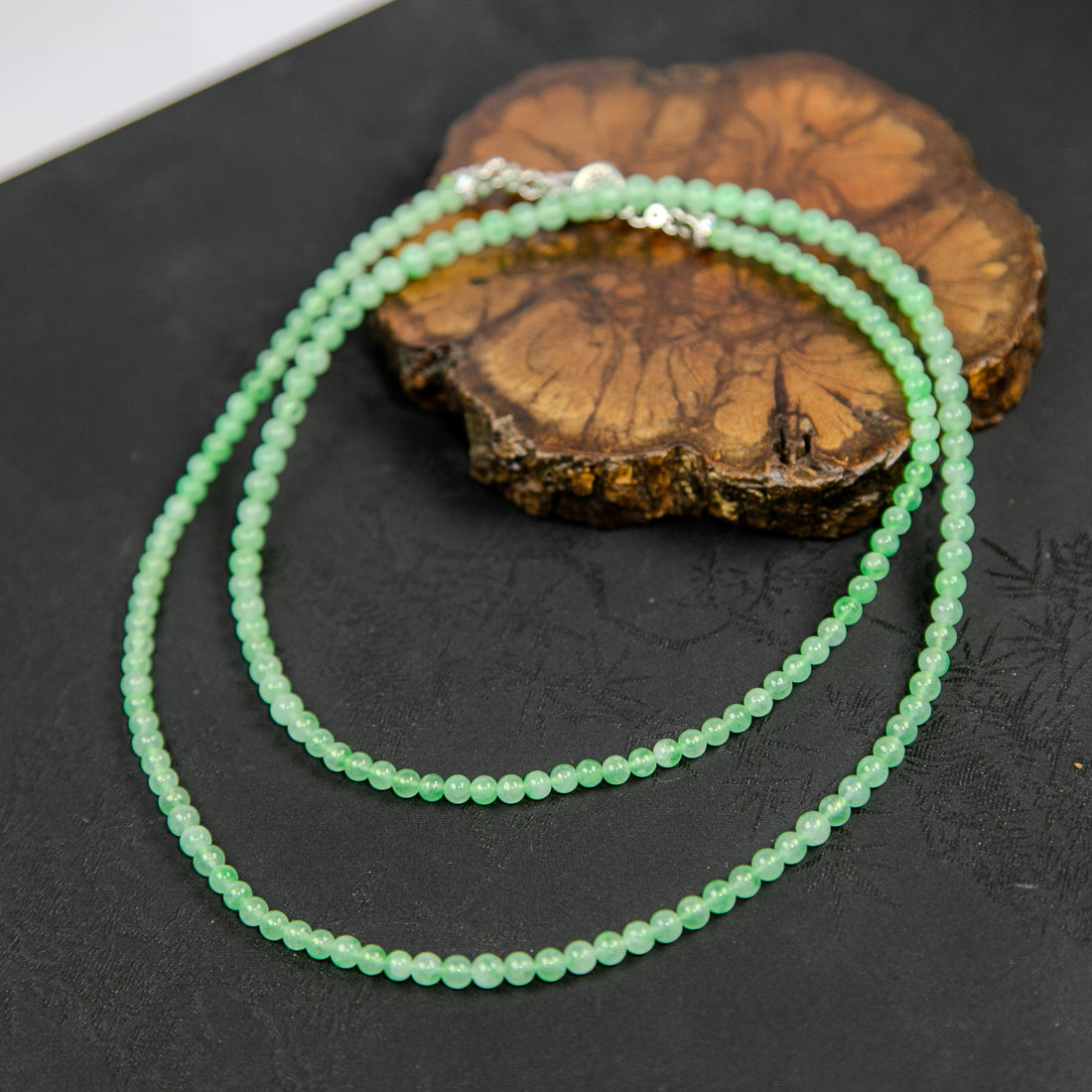 Natural Bright Green Jadeite Micro-Bead Necklace