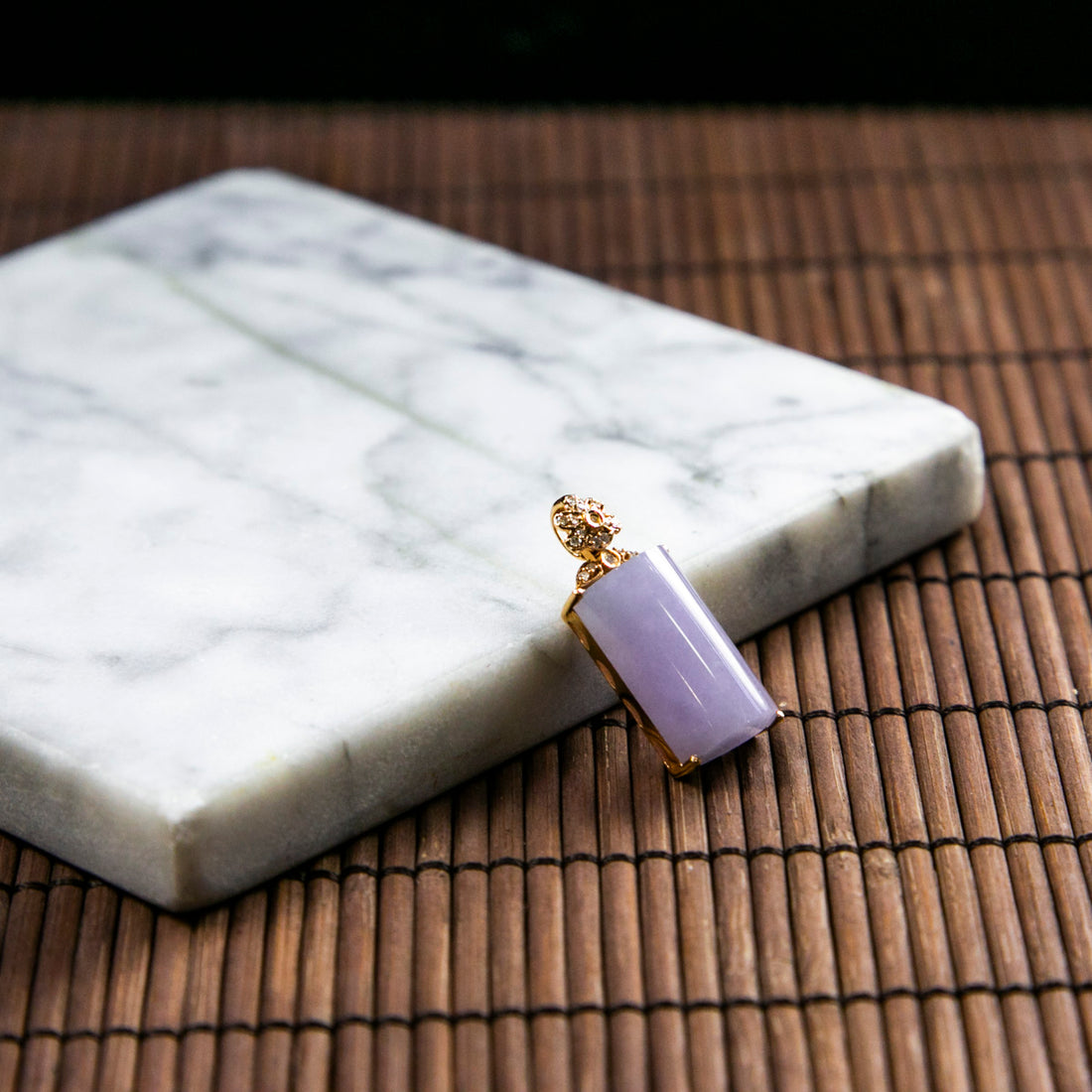18K Rose Diamond Natural Burmese Jade Icy Purple Pendant