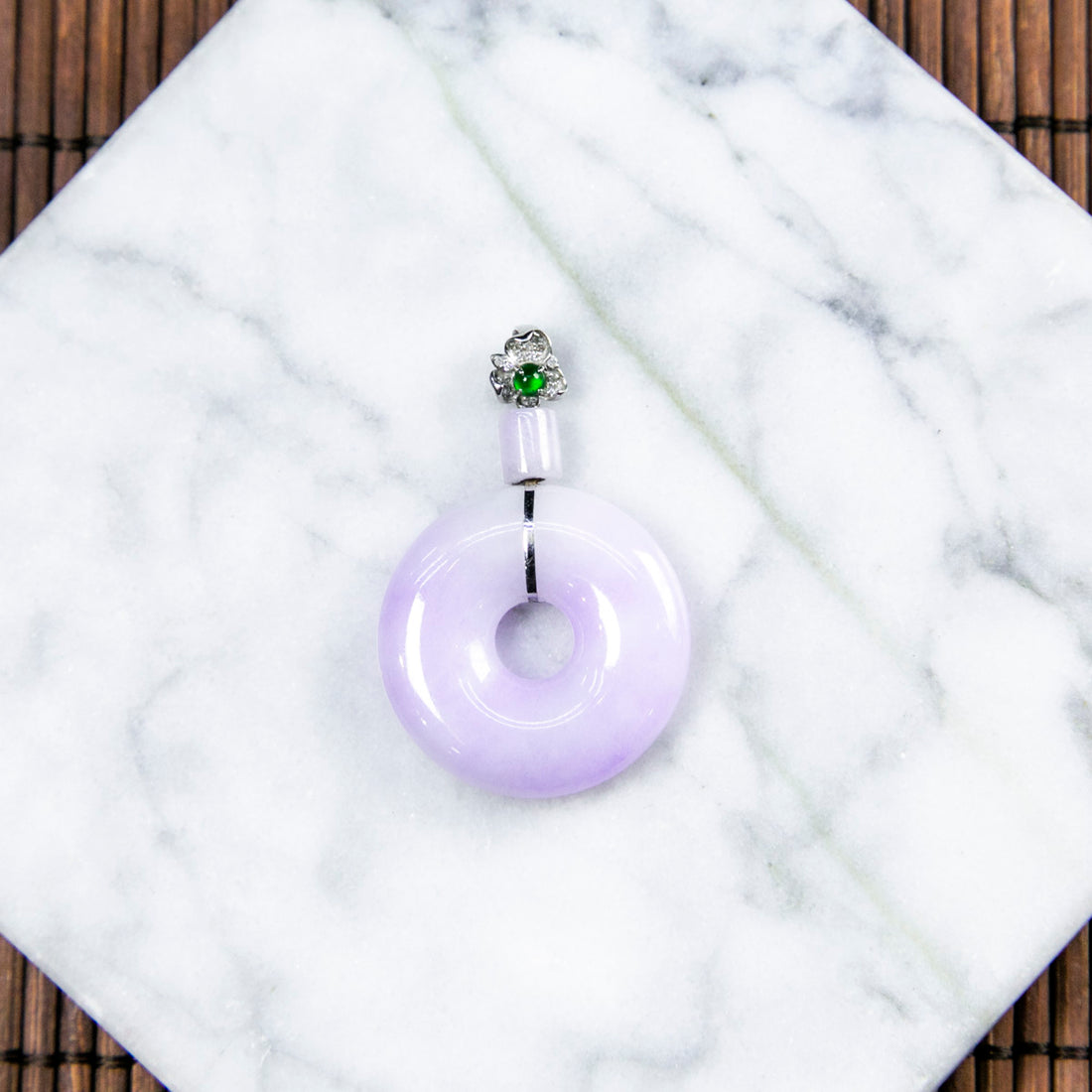 18K Platinum Diamond Natural Burmese Jade Purple Donut Pendant