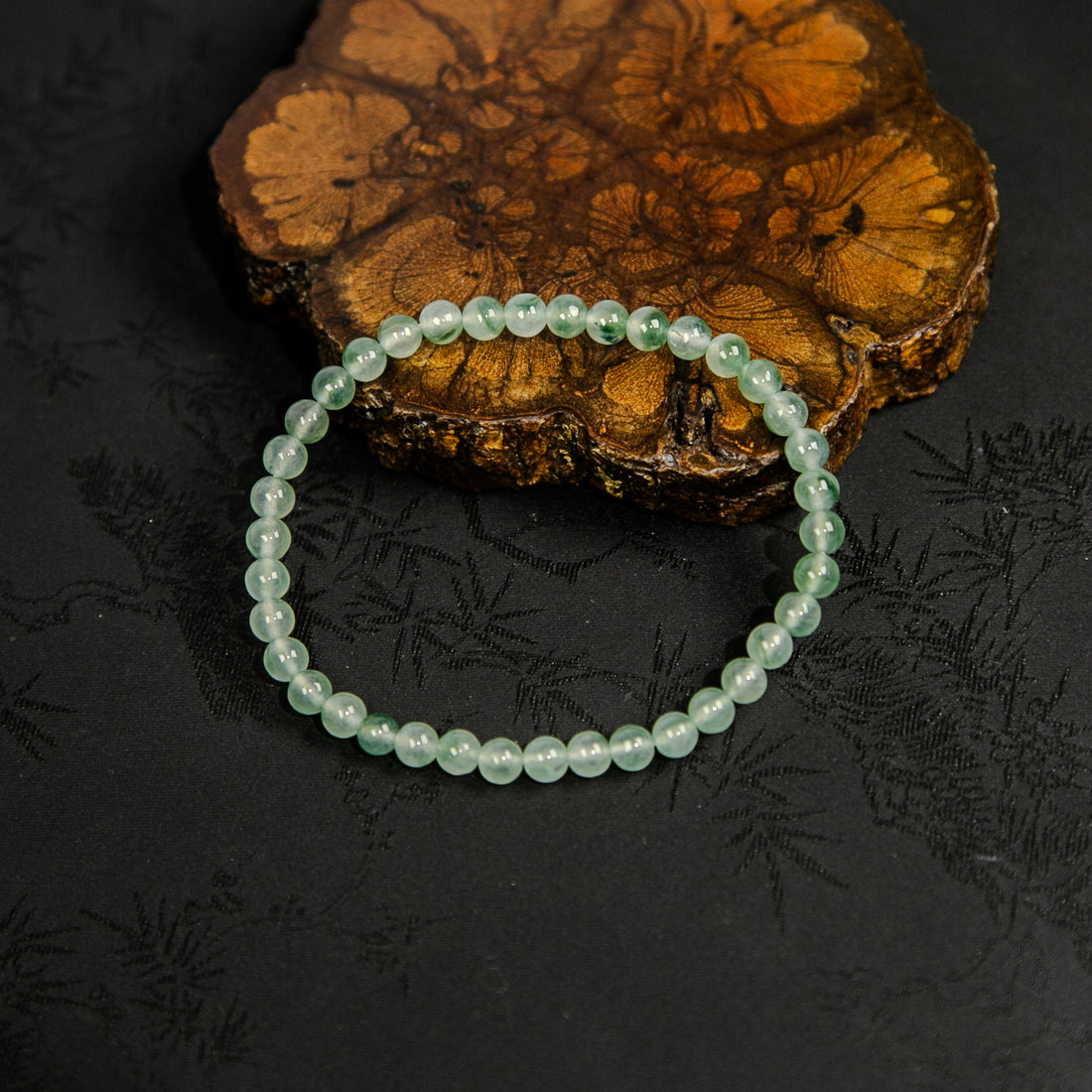 Natural Burmese Ice Jadeite Bracelet with Floating Green Flowers