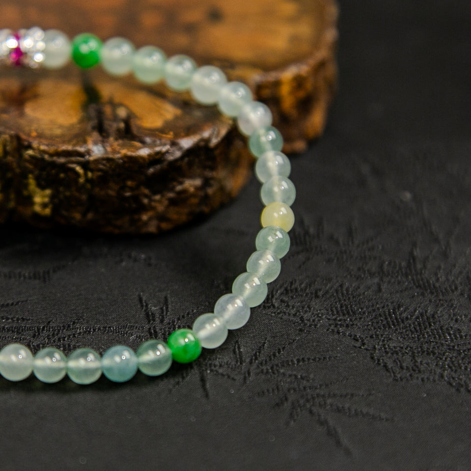 Natural Burmese Ice Multi-Color Floating-Flower Jadeite Bracelet