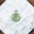 18K Platinum Diamond Natural Burmese Jade Light Green Ping An Donut Pendant