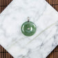 18K Platinum Diamond Natural Burmese Jade Icy Bluish Green Piao Hua Ping An Donut Pendant