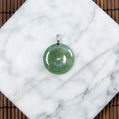 18K Platinum Diamond Natural Burmese Jade Icy Bluish Green Piao Hua Ping An Donut Pendant