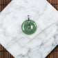 18K Platinum Diamond Natural Burmese Jade Icy Bluish Green Piao Hua Ping An Donut Pendant