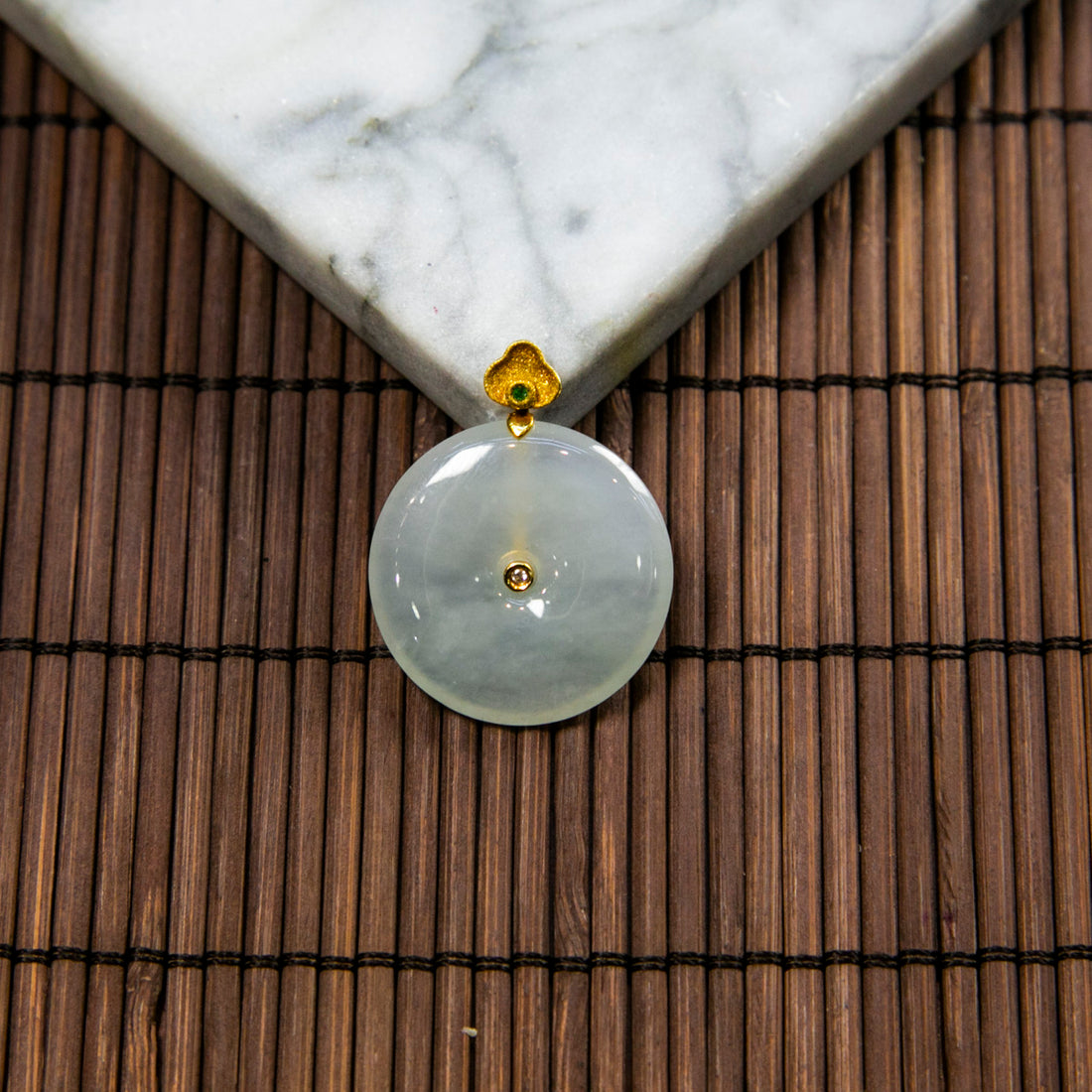 18K金天然緬甸翡翠冰白平安扣吊墜