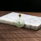 18K Gold Natural Burmese Jade Icy White Ping An Donut Pendant
