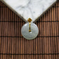 18K Gold Natural Burmese Jade Icy White Ping An Donut Pendant