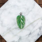 18K White Gold Diamond Natural Burmese Jade Icy Green Leaf Pendant
