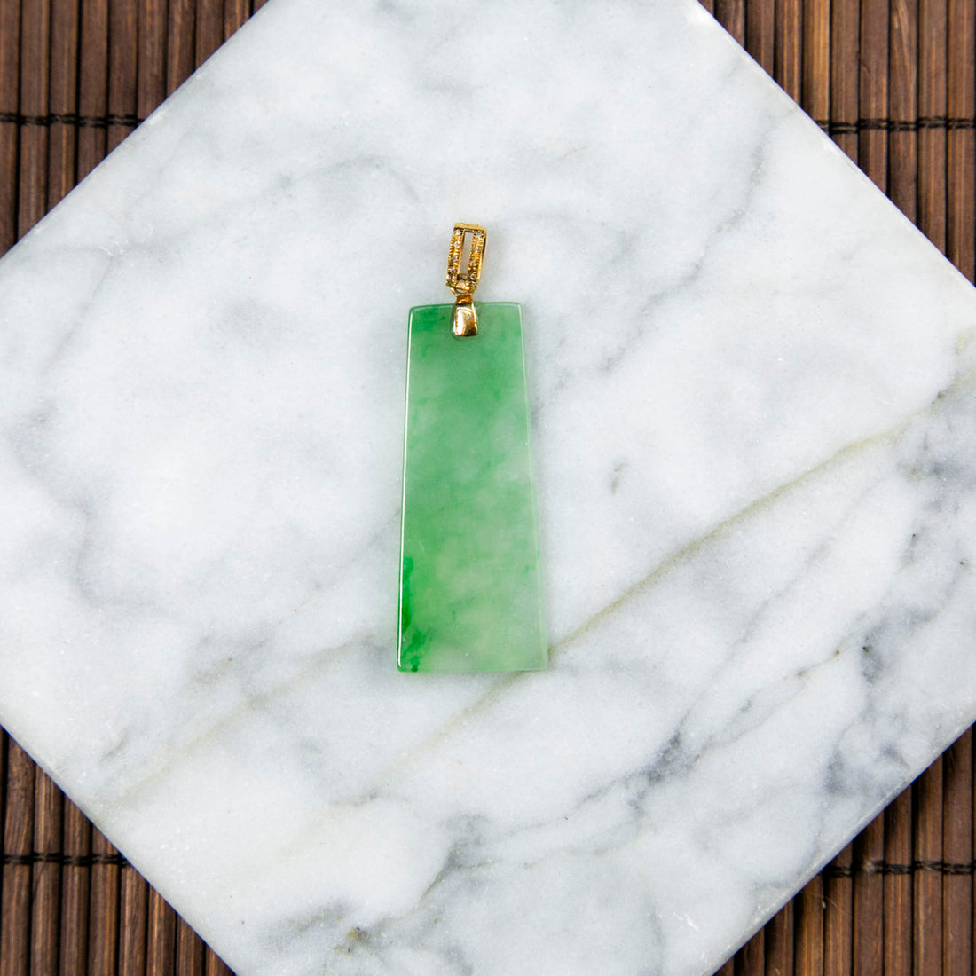 18K Rose Gold Diamond Natural Burmese Jade Icy Bright Green Pendant