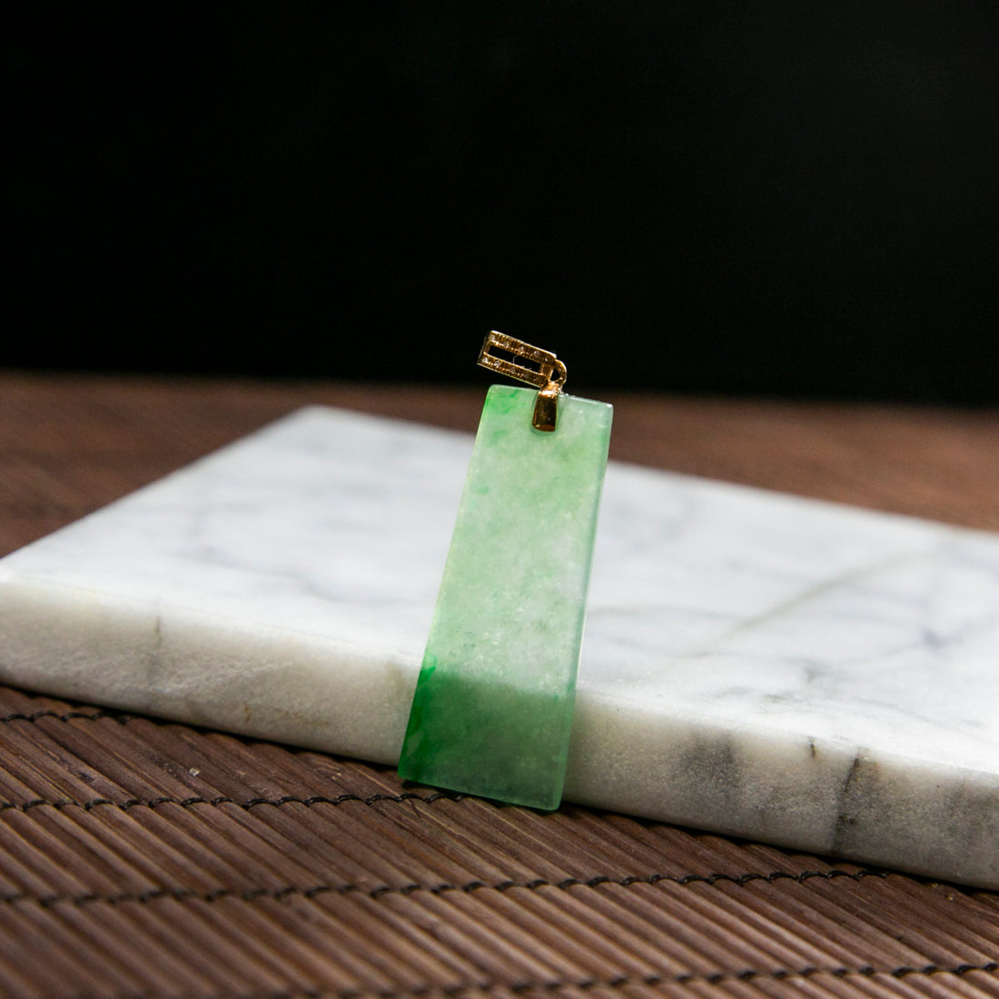 18K Rose Gold Diamond Natural Burmese Jade Icy Bright Green Pendant