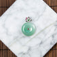 18K Platinum Diamond Natural Burmese Jade Light Green Ping An Donut Pendant