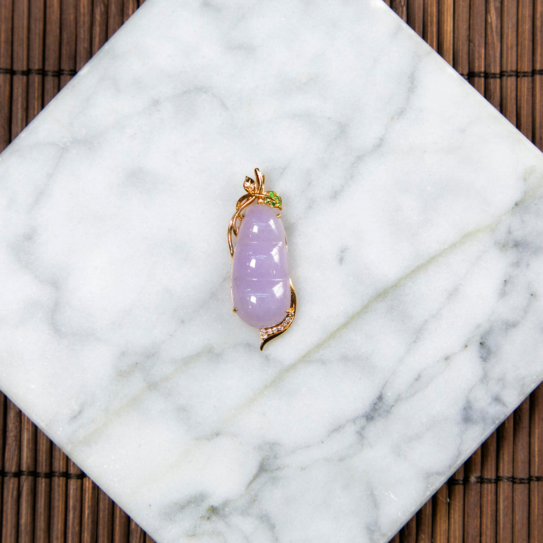 18K Rose Gold Diamond Natural Burmese Jade Icy Purple Bean Pendant