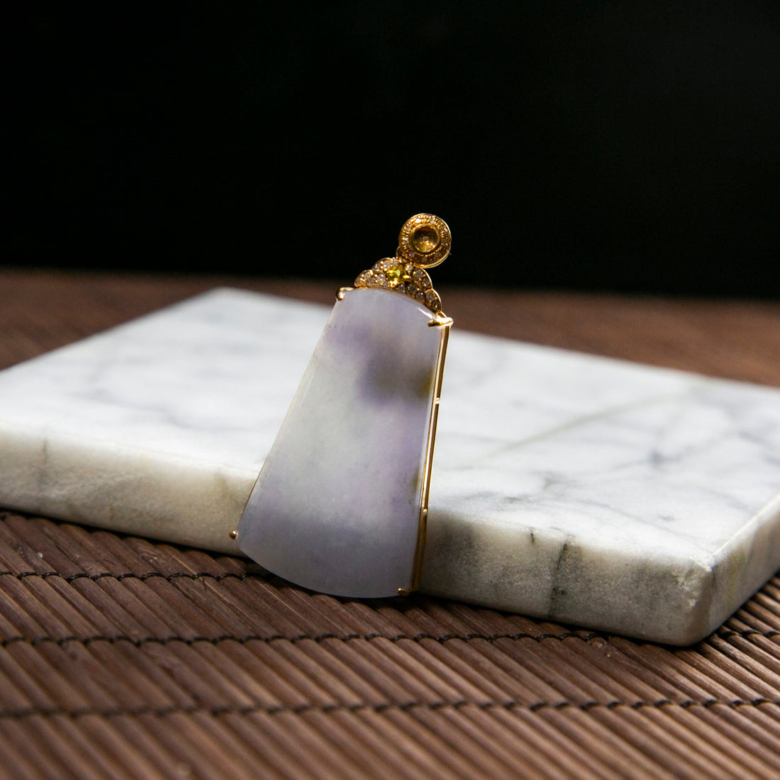 18K Rose Gold Diamond Natural Burmese Jade Icy Purple Pendant