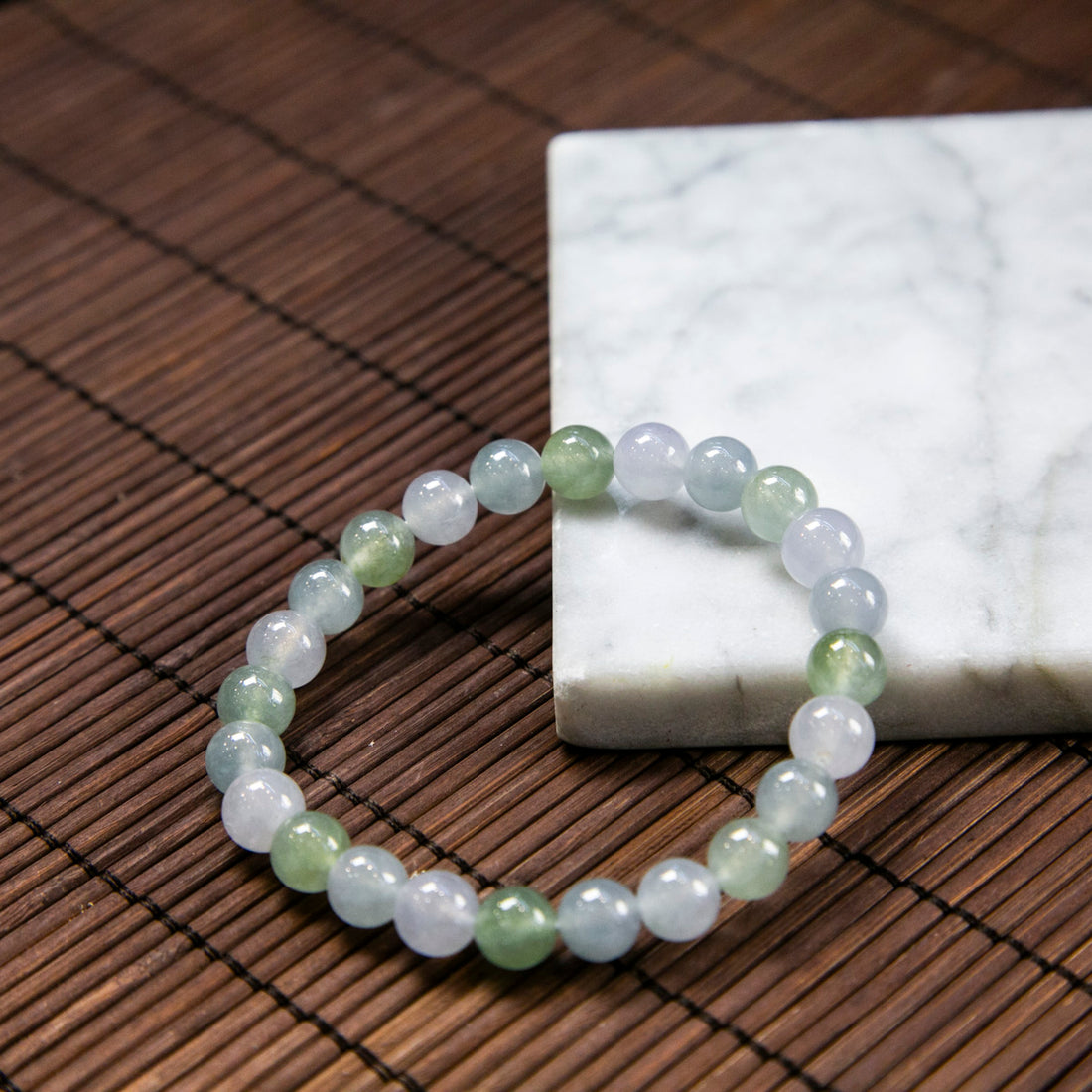 Natural Burmese Jade Icy Green & Purple Piao Hua Beaded Bracelet