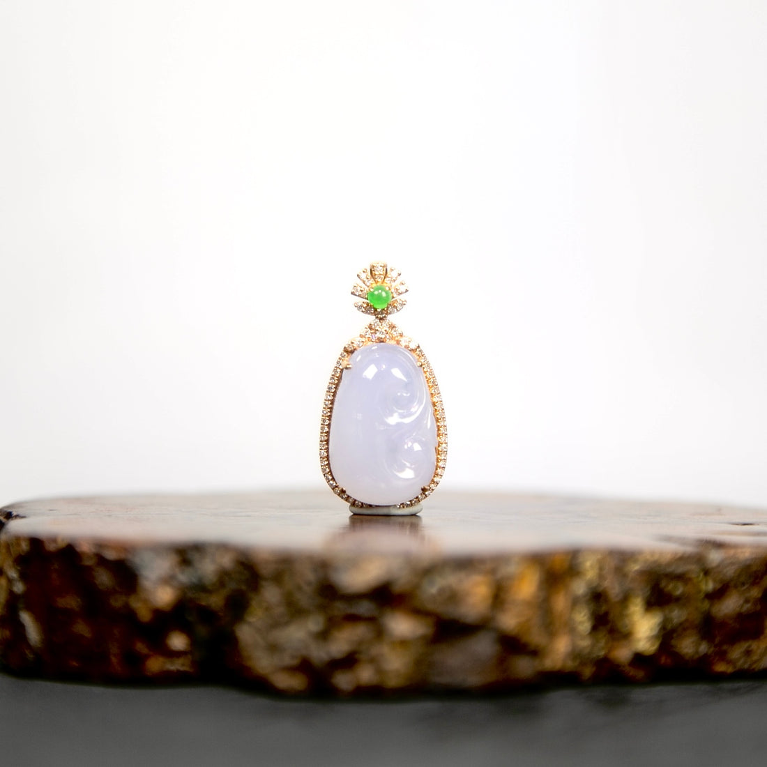 18K White Gold Diamond-Set Ice Vivid Green & Purple Jadeite Cabochon Pendant