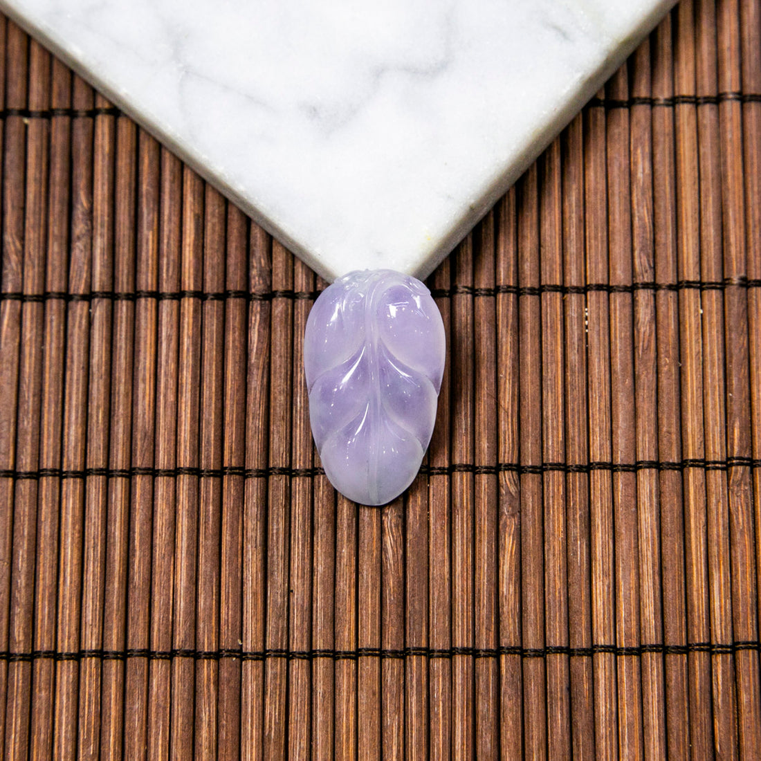 Natural Burmese Jade Icy Purple Leaf Carved Jade (With Punched Hole)