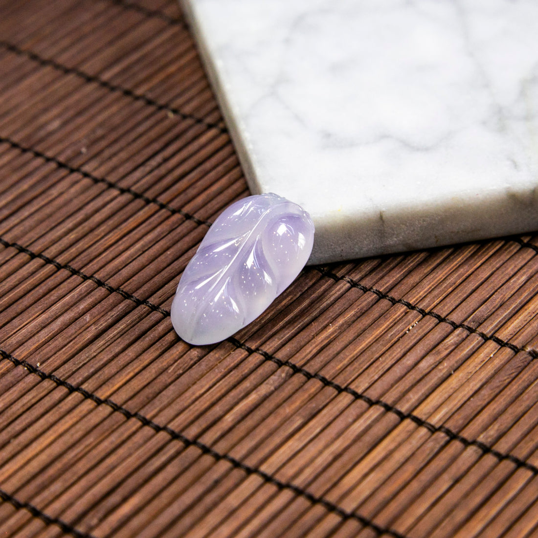 Natural Burmese Jade Icy Purple Leaf Carved Jade (With Punched Hole)