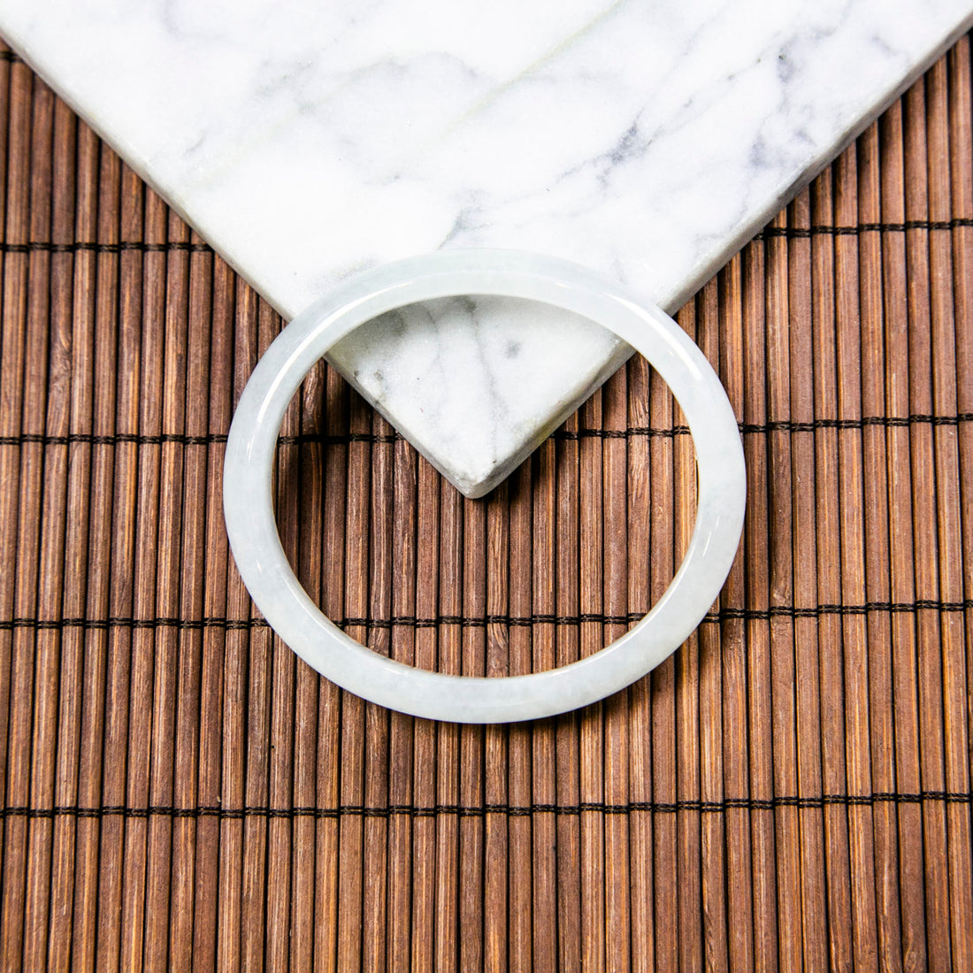 Natural Burmese Jade Icy White Half Circle Oval Bangle (Fits 51-53mm)