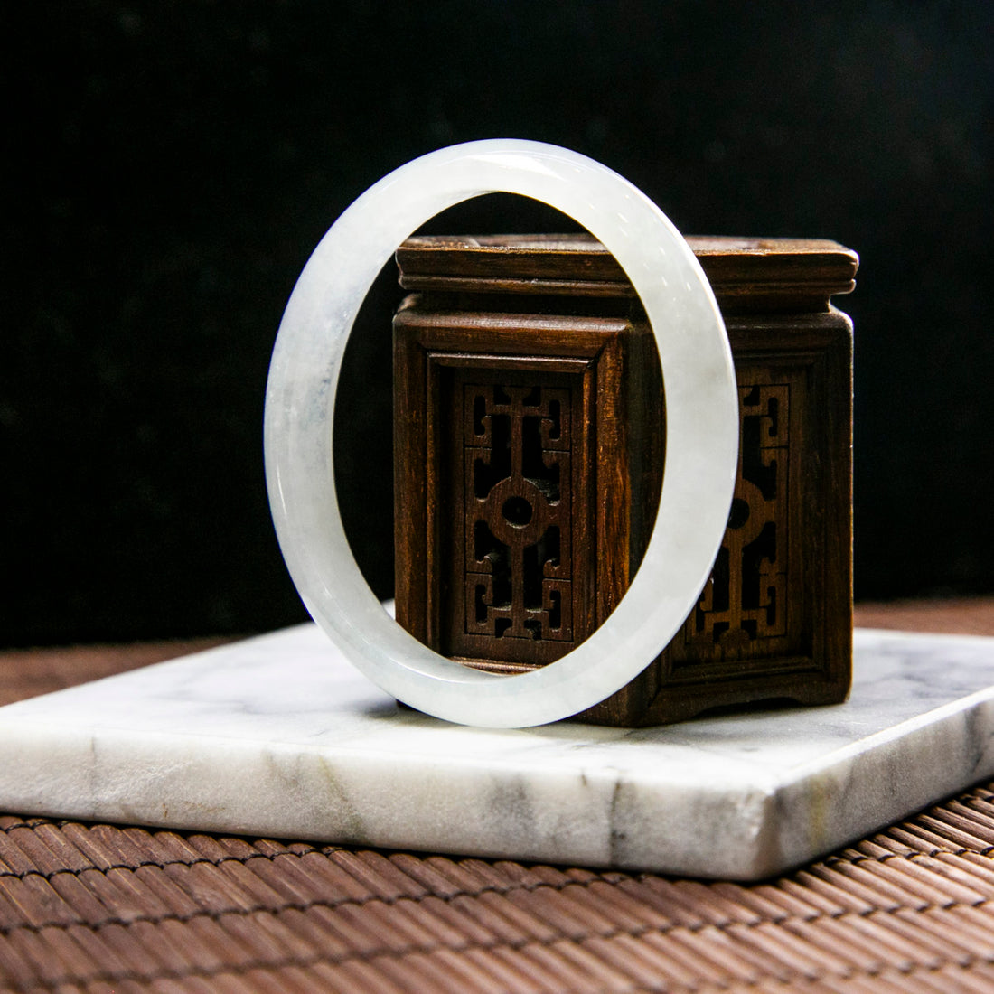 Natural Burmese Jade Icy White Half Circle Oval Bangle (Fits 51-53mm)