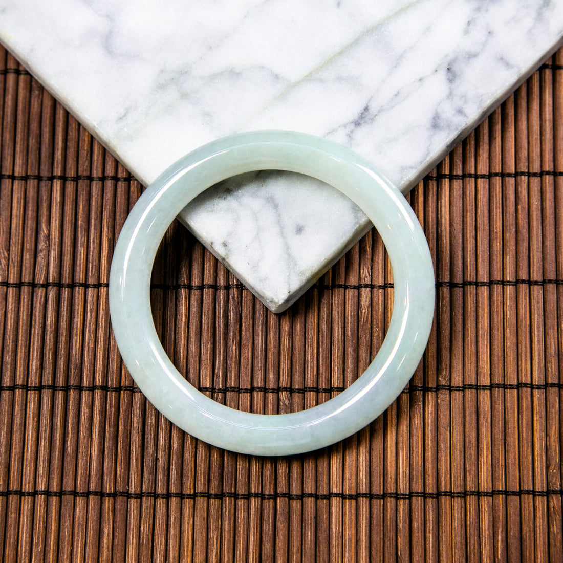 Natural Burmese Jade Light Green Full Circle Bangle (Fits 53-55mm)