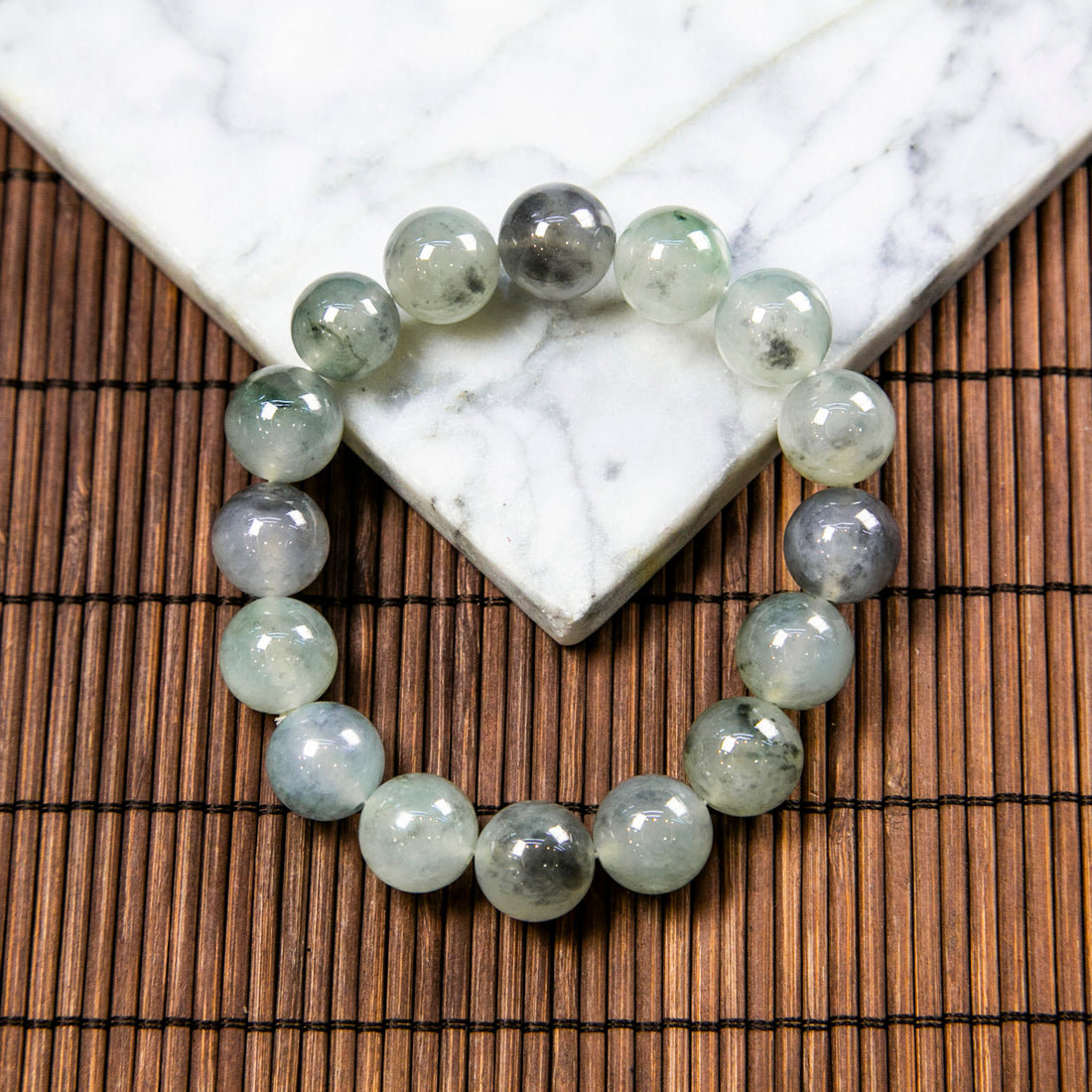 Natural Burmese Jade Icy Wuji Black Jade Piao Hua Beaded Bracelet