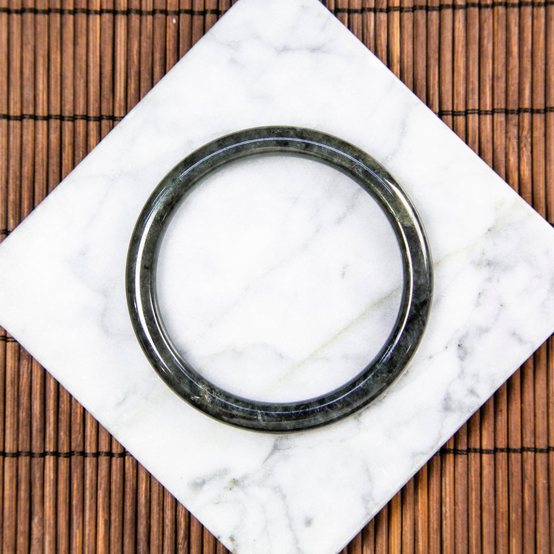 Natural Burmese Jade Full Color Wuji Black Jade Full Circle Bangle (Fits 53-55mm)