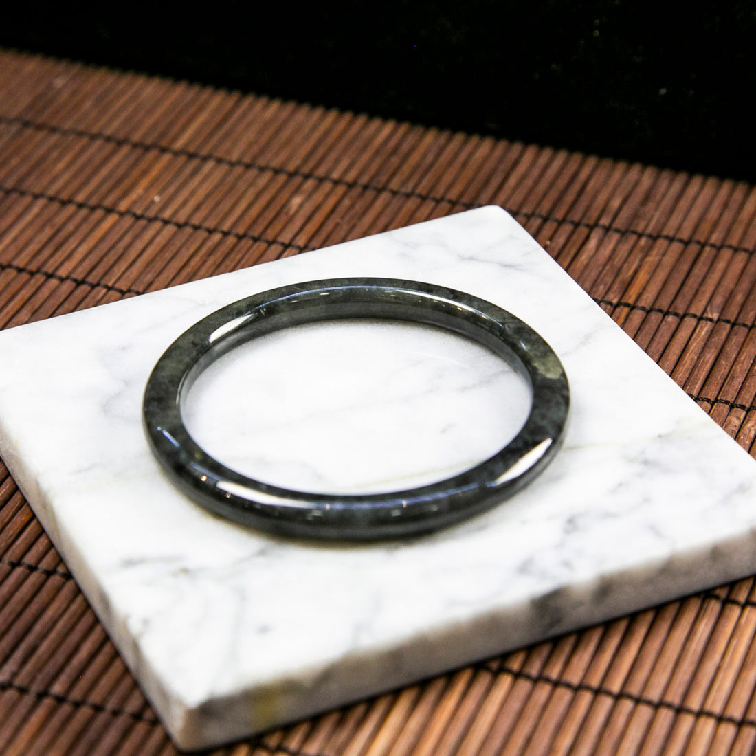 Natural Burmese Jade Full Color Wuji Black Jade Full Circle Bangle (Fits 53-55mm)