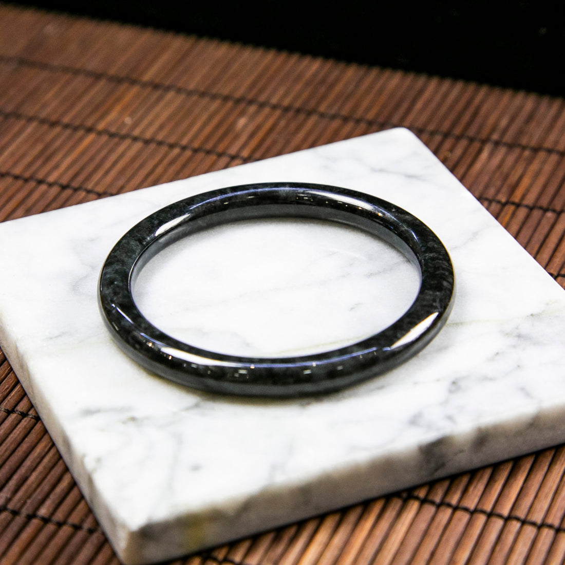 Natural Burmese Jade Full Color Wuji Black Jade Full Circle Bangle (Fits 53-55mm)
