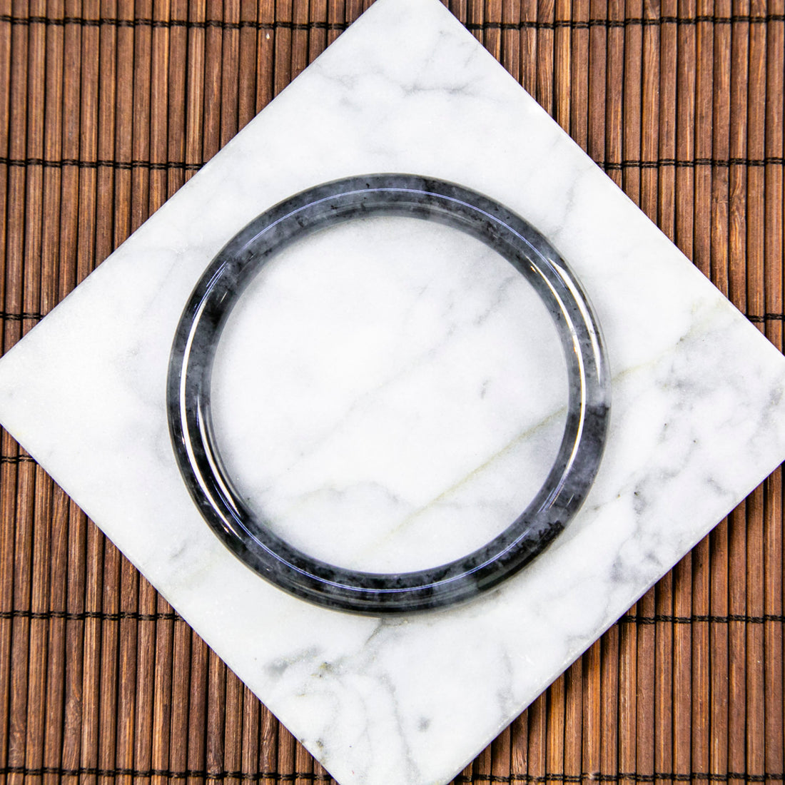 Natural Burmese Jade Full Color Wuji Black Jade Full Circle Bangle (Fits 57-59mm)