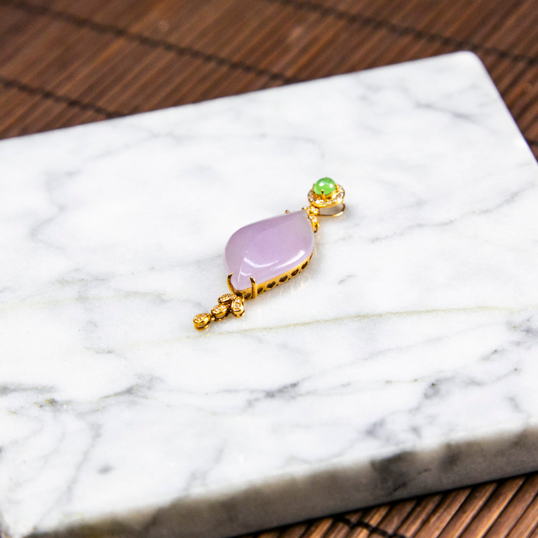 18K玫瑰金鑲鑽天然緬甸翡翠冰紫隨形吊墜