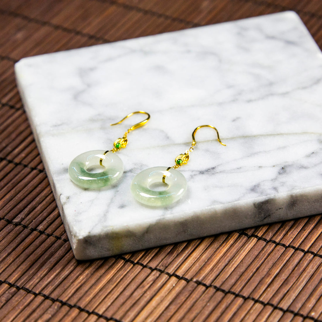 18K Rose Gold Diamond Natural Burmese Jade Icy Light Green Piao Hua Donut Earrings