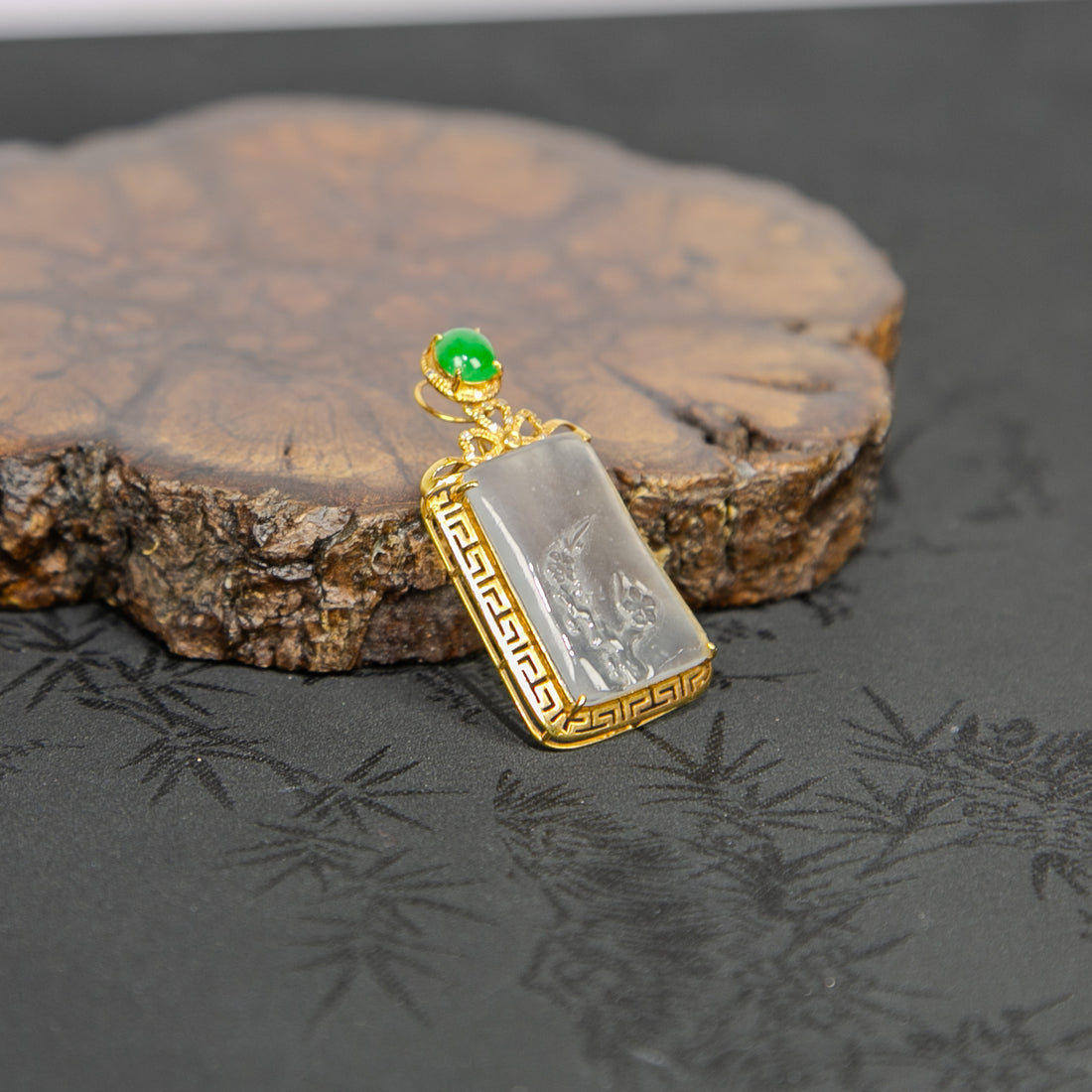 18K White Gold Diamond-Set Natural Burmese Vivid Green & White-Base Pale Green Blessing Melon Pendant