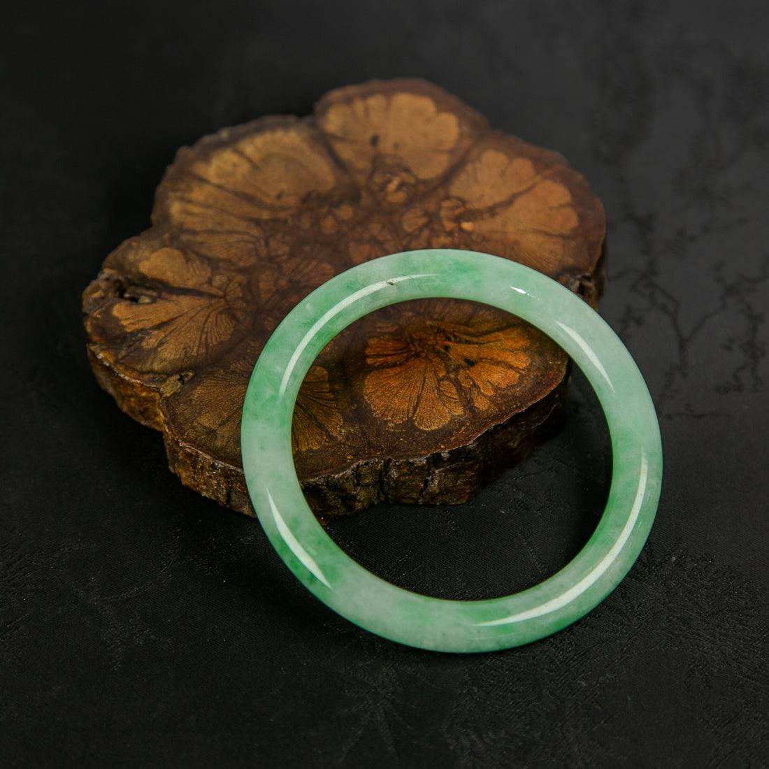 Natural Burmese Pale-Green Floating-Flower Jadeite Bangle (Fits Wrist Size 52-54mm)