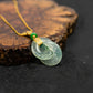 18K Yellow Gold Diamond-Set Natural Burmese Vivid Green & White Ice Floating Blue-Green Safety Buckle Double-Ring Pendant Necklace