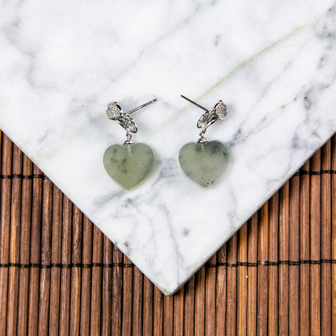 S925 Zircon Natural Burmese Jade Wuji Black Heart Shape Earrings