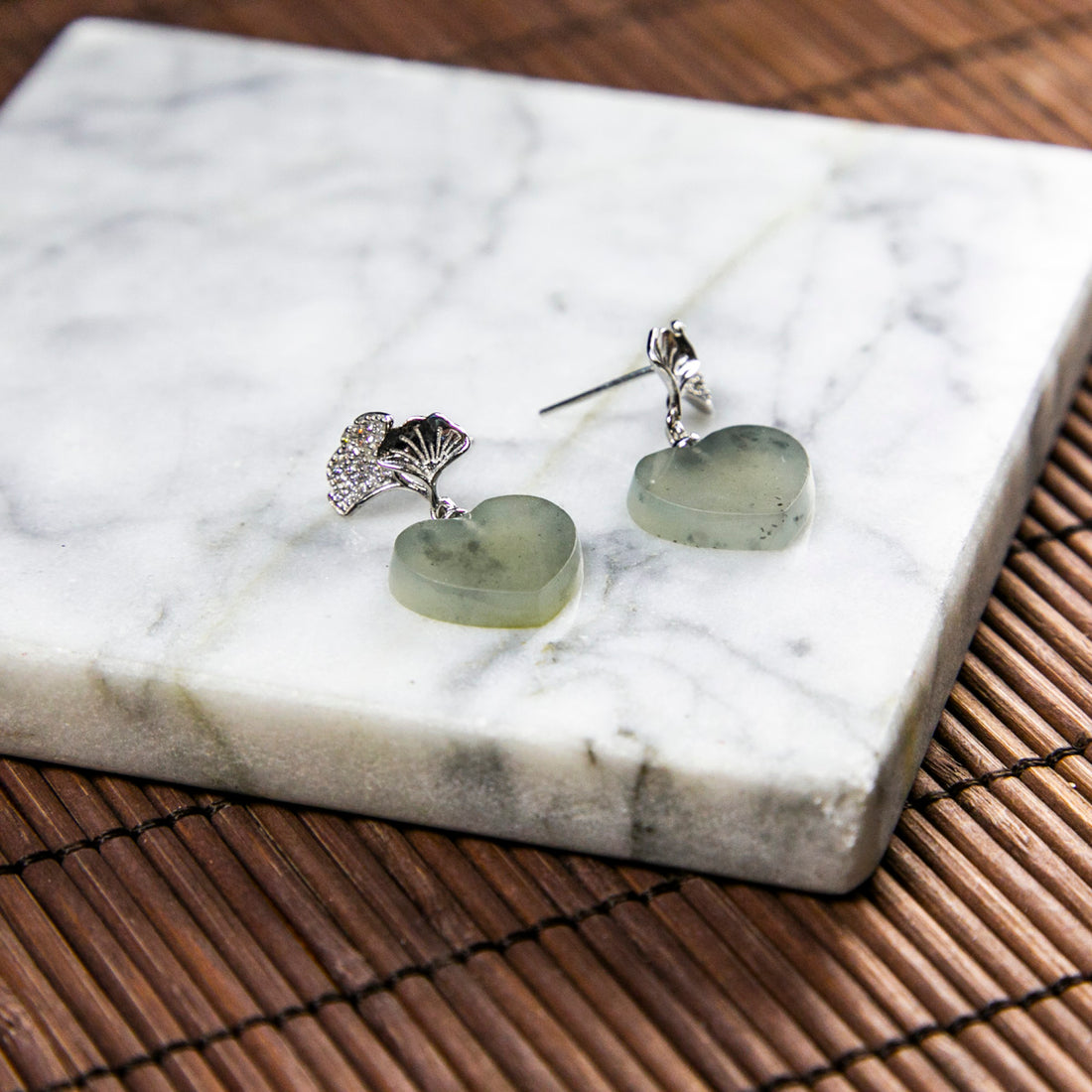 S925 Zircon Natural Burmese Jade Wuji Black Heart Shape Earrings