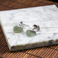 S925鑲鋯石天然緬甸翡翠冰烏雞心形耳針