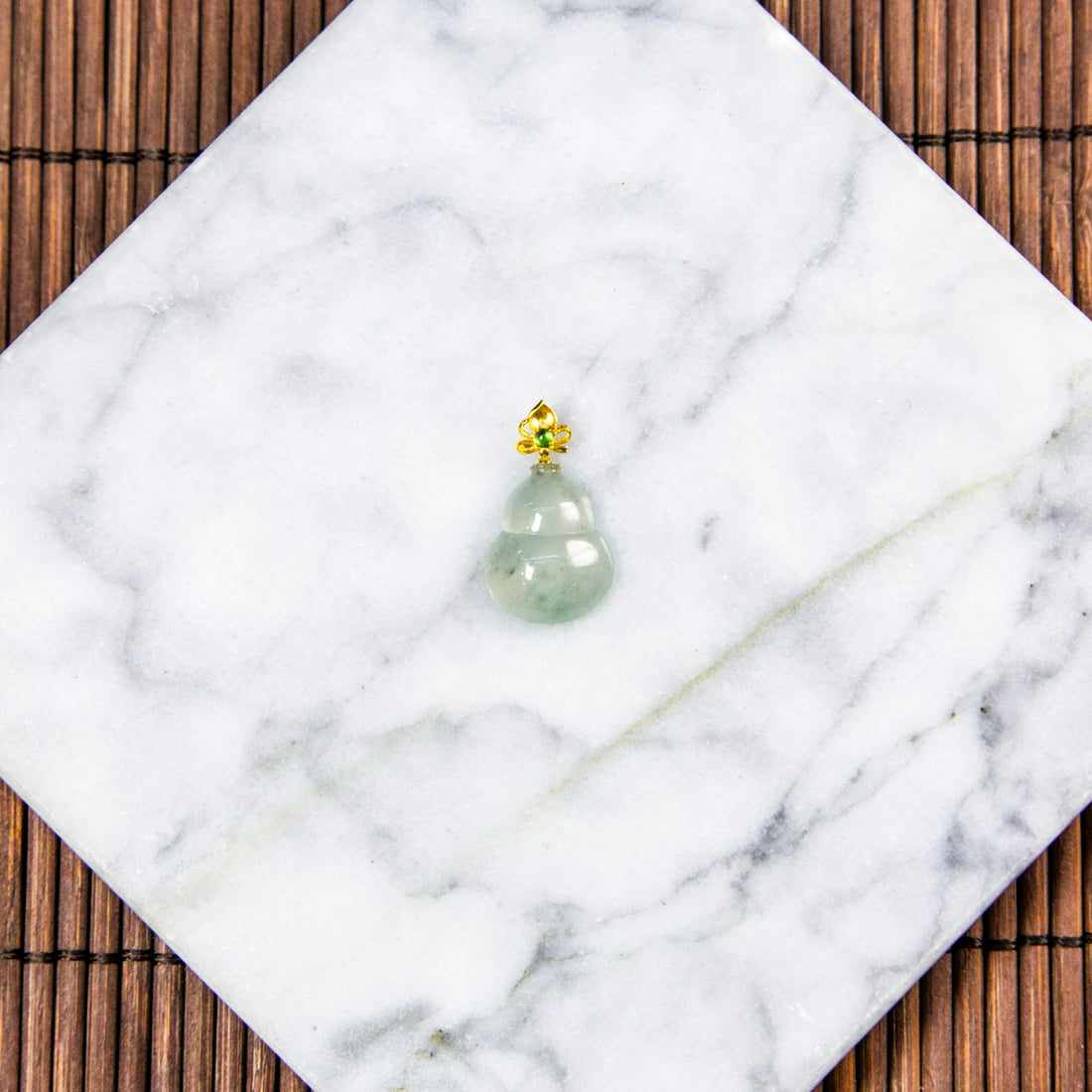 18K Gold Natural Burmese Jade Icy Piao Hua Hulu Pendant