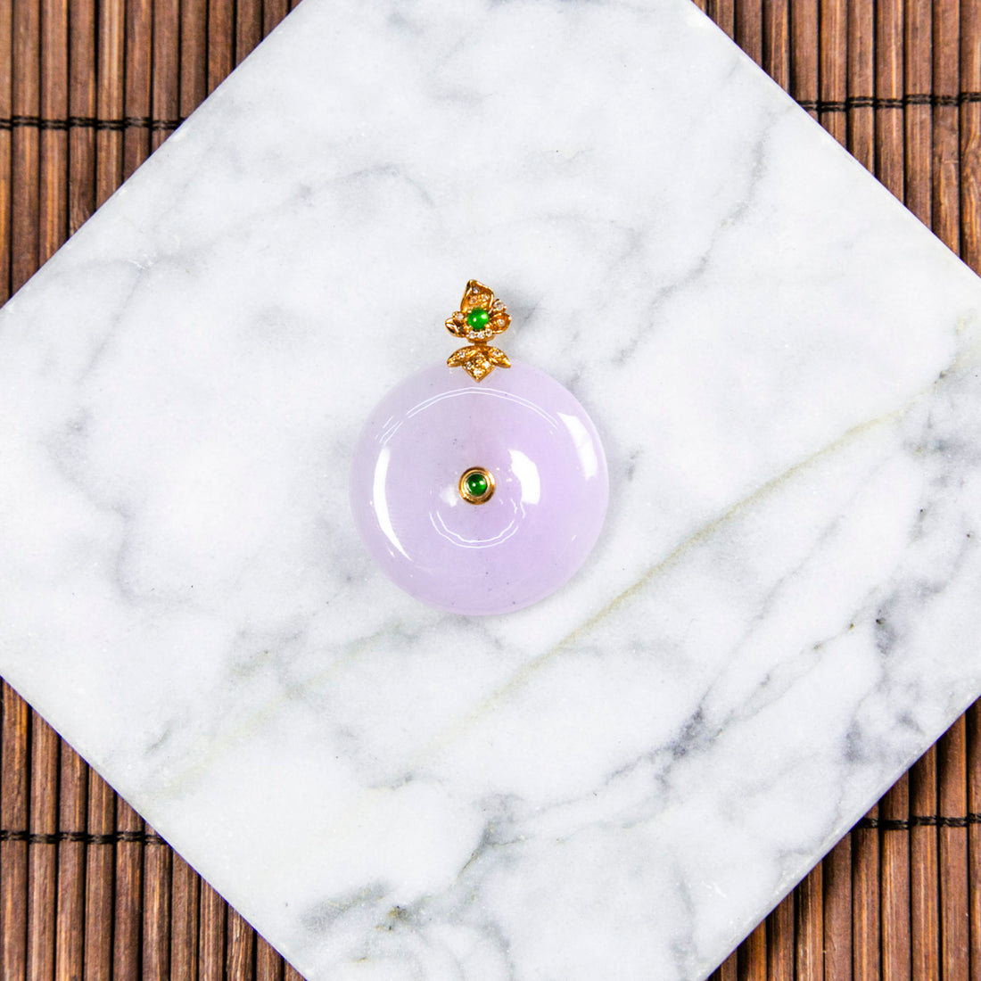 18K Rose Gold Diamond Natural Burmese Jade Icy Light Purple Ping An Donut Pendant