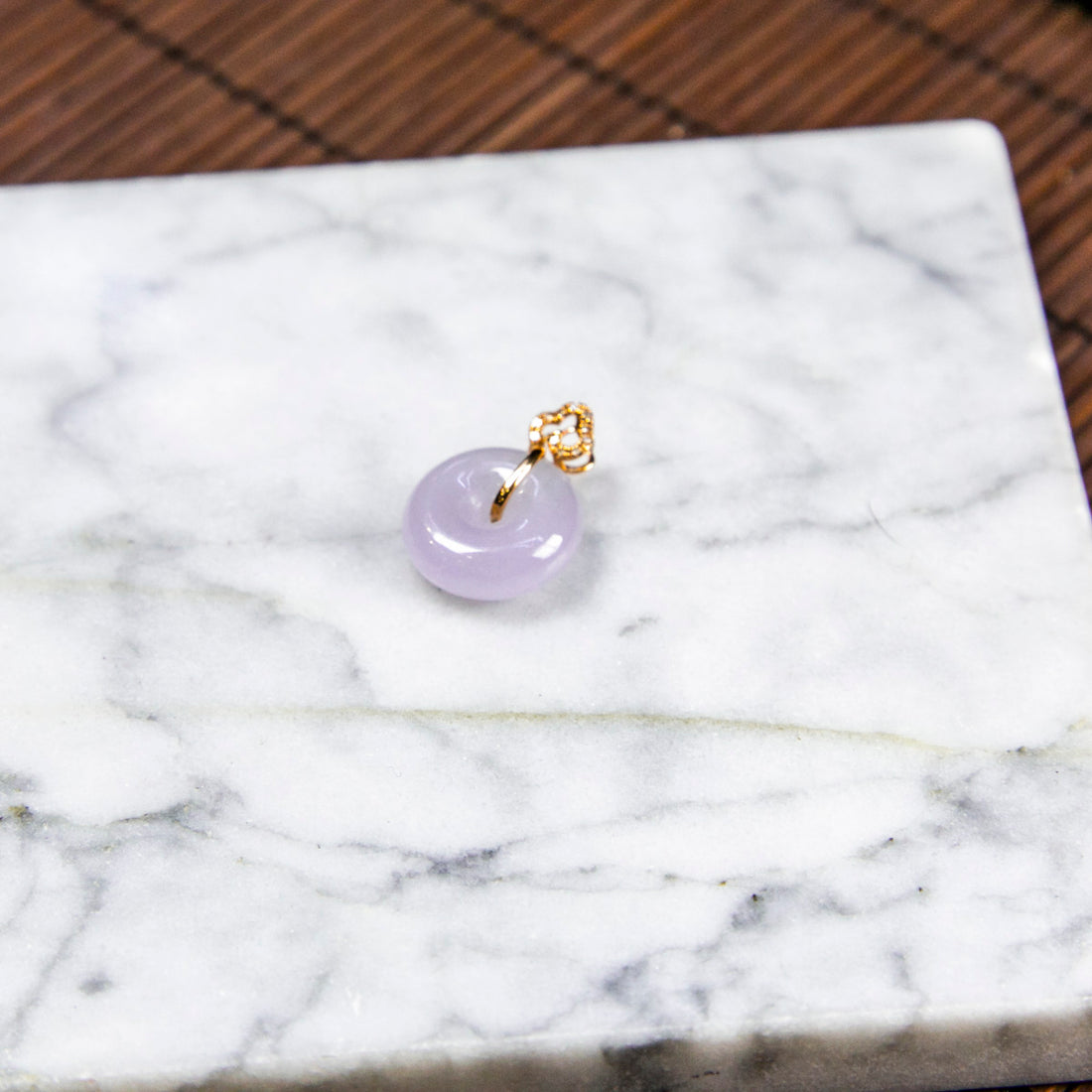 18K Rose Gold Diamond Natural Burmese Jade Icy Light Purple Ping An Donut Pendant