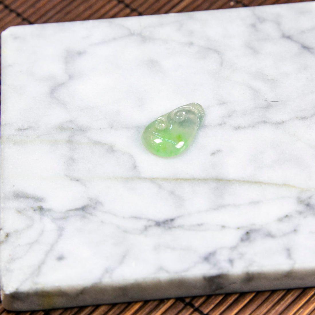 Natural Burmese Jade Icy Green Piao Hua Ruyi Carved Jade