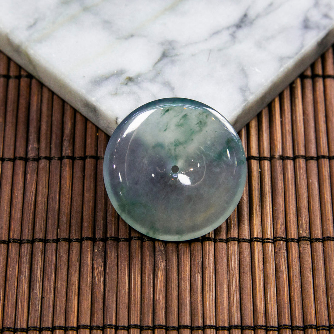 Natural Burmese Jade Icy Bluish Piao Hua Ping An Donut 