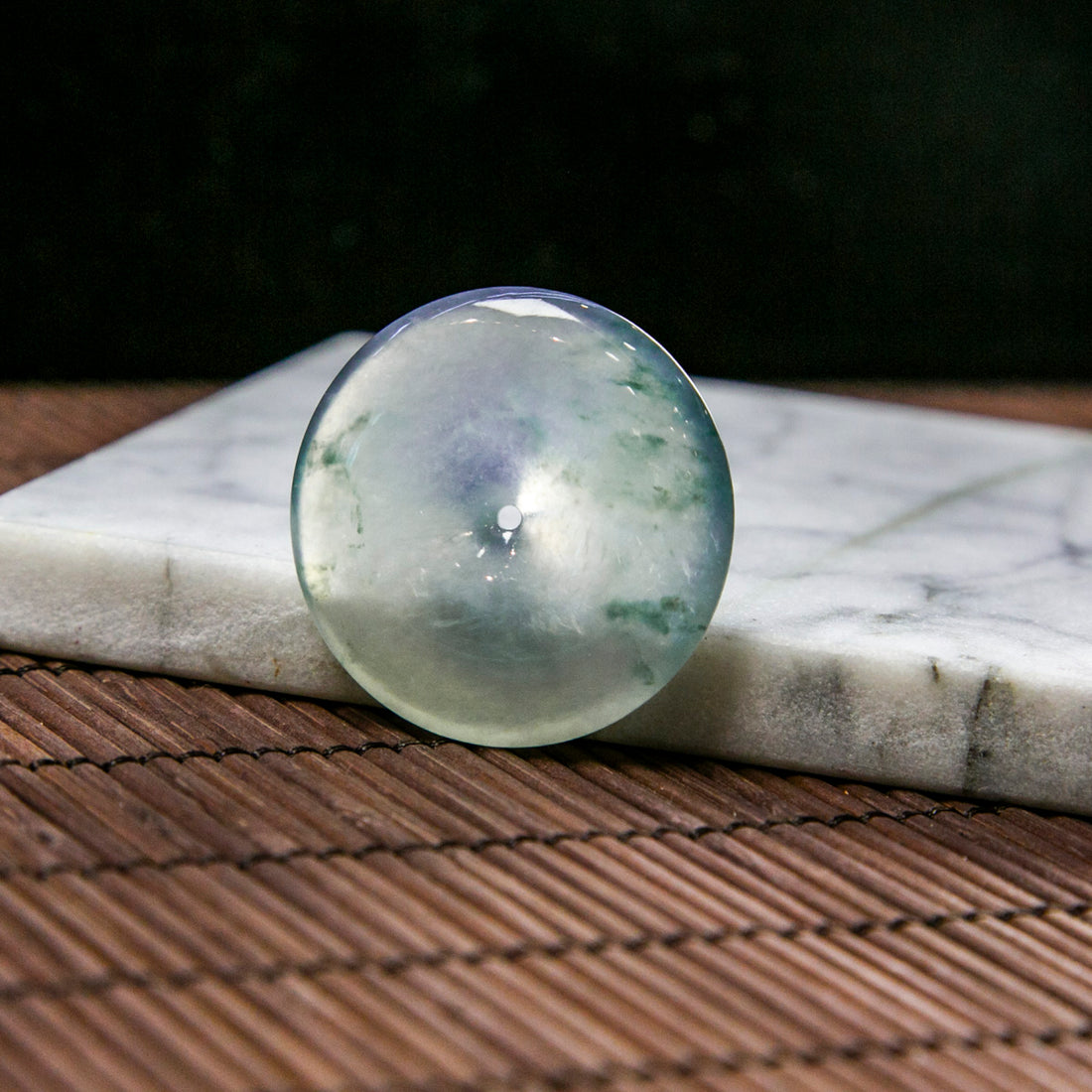 Natural Burmese Jade Icy Bluish Piao Hua Ping An Donut 