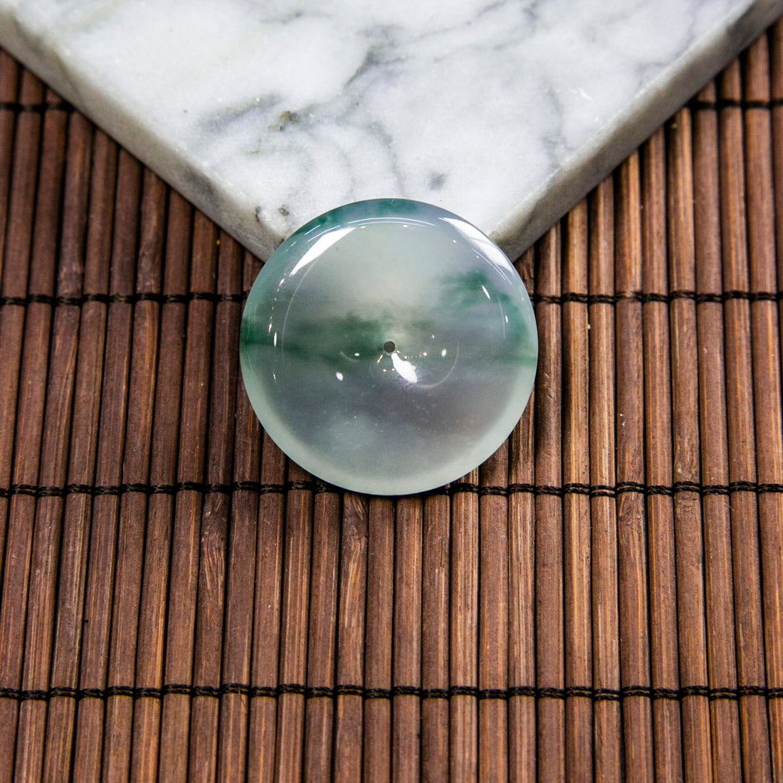 Natural Burmese Jade Icy Bluish Piao Hua Ping An Donut 