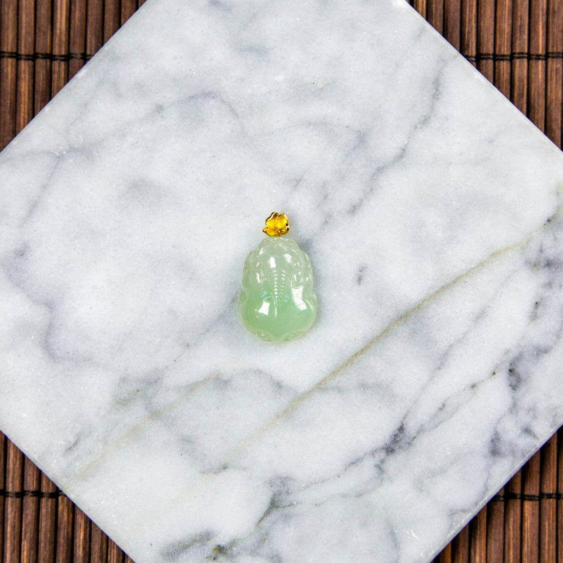 18K Gold Natural Burmese Jade Icy Green Pixiu Pendant