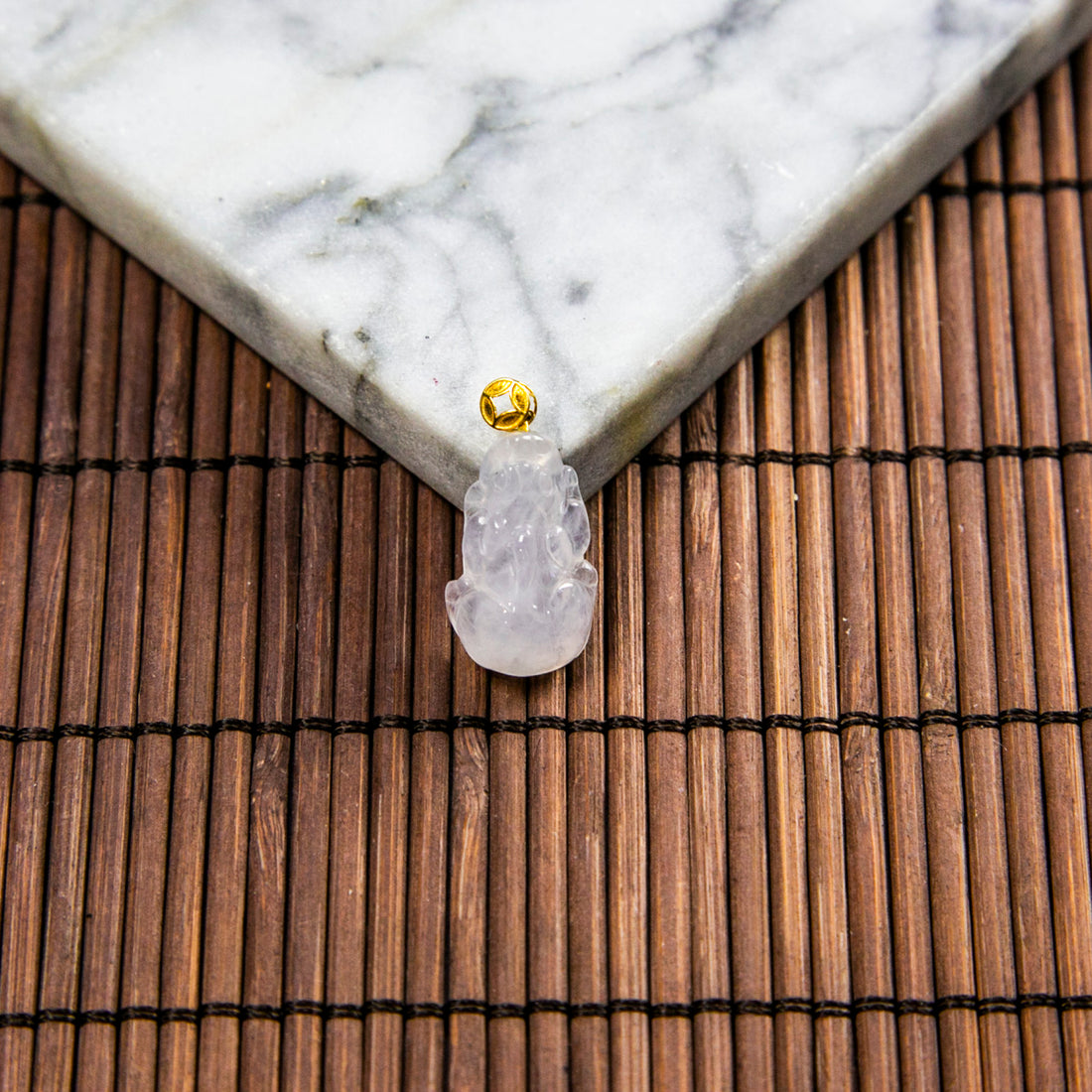 18K Gold Natural Burmese Jade Icy White Pixiu Pendant