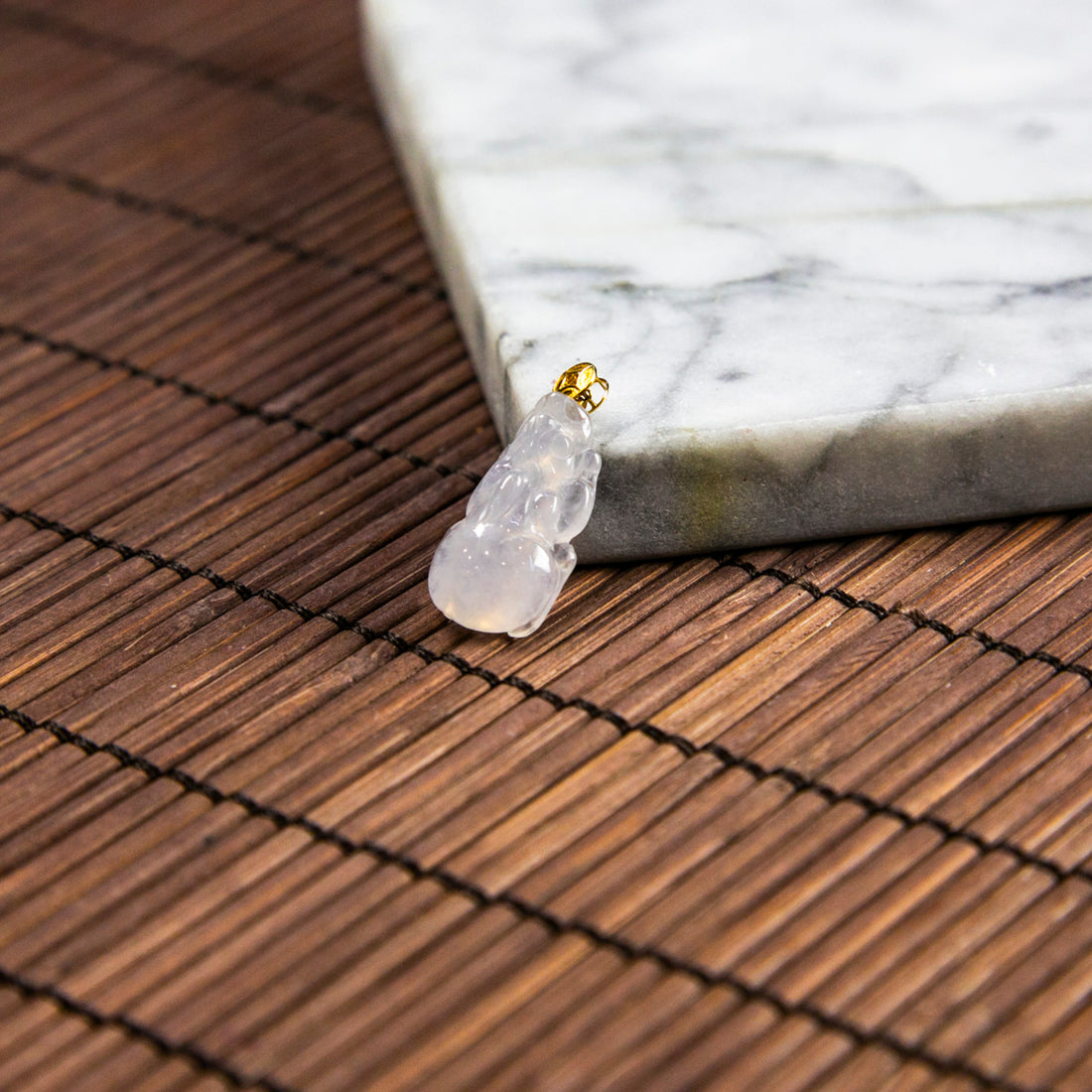 18K Gold Natural Burmese Jade Icy White Pixiu Pendant