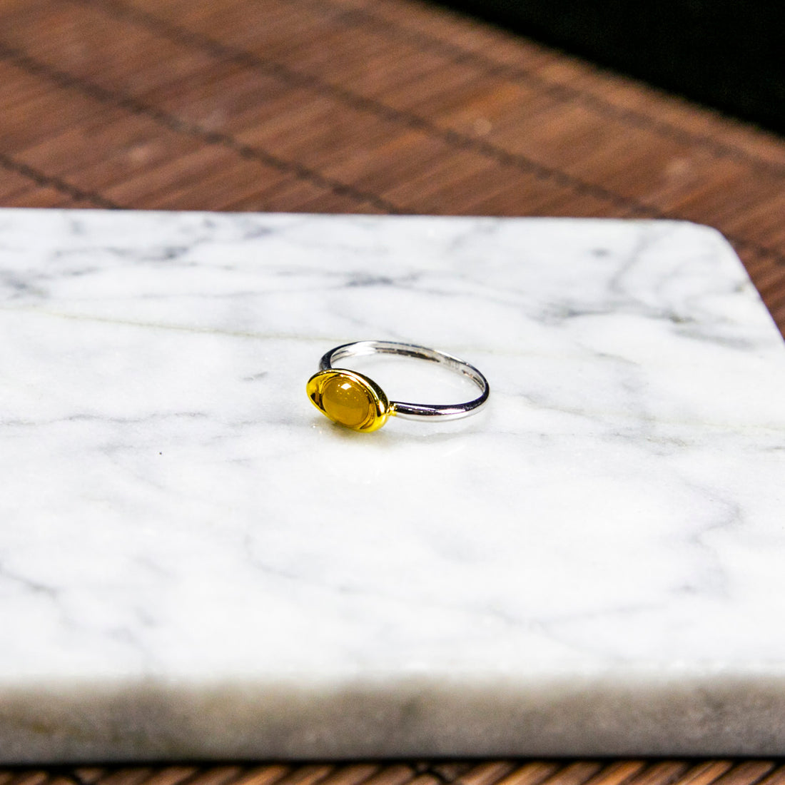 18K Gold Natural Burmese Jade Icy Yellow Cabochon Ring with Sycee Design