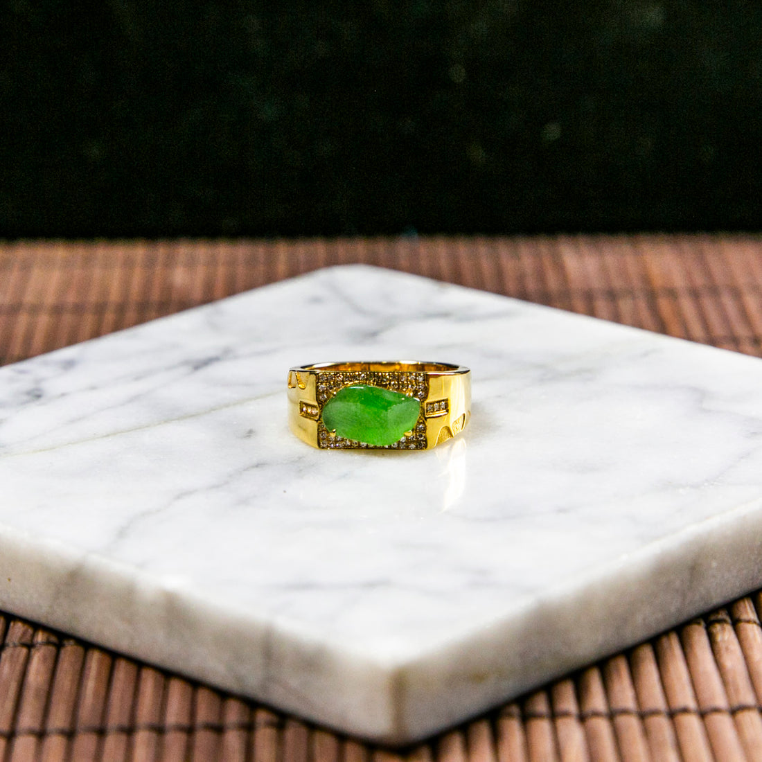 18K Gold Diamond Natural Burmese Jade Icy Bright Green Ring